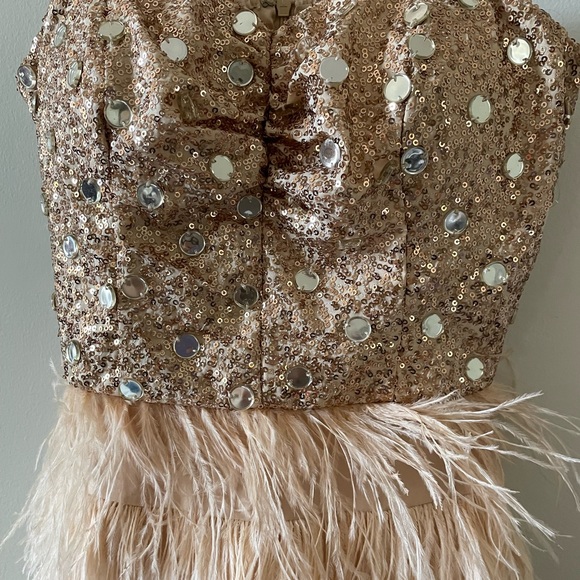 3/$20 Junior Dress RAMEPAGE Sequined with feather hem, Tag says Size 5 - Picture 6 of 13